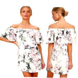 Lulus Off White Floral Print Off-the-Shoulder Mini Shift Dress Sz M
